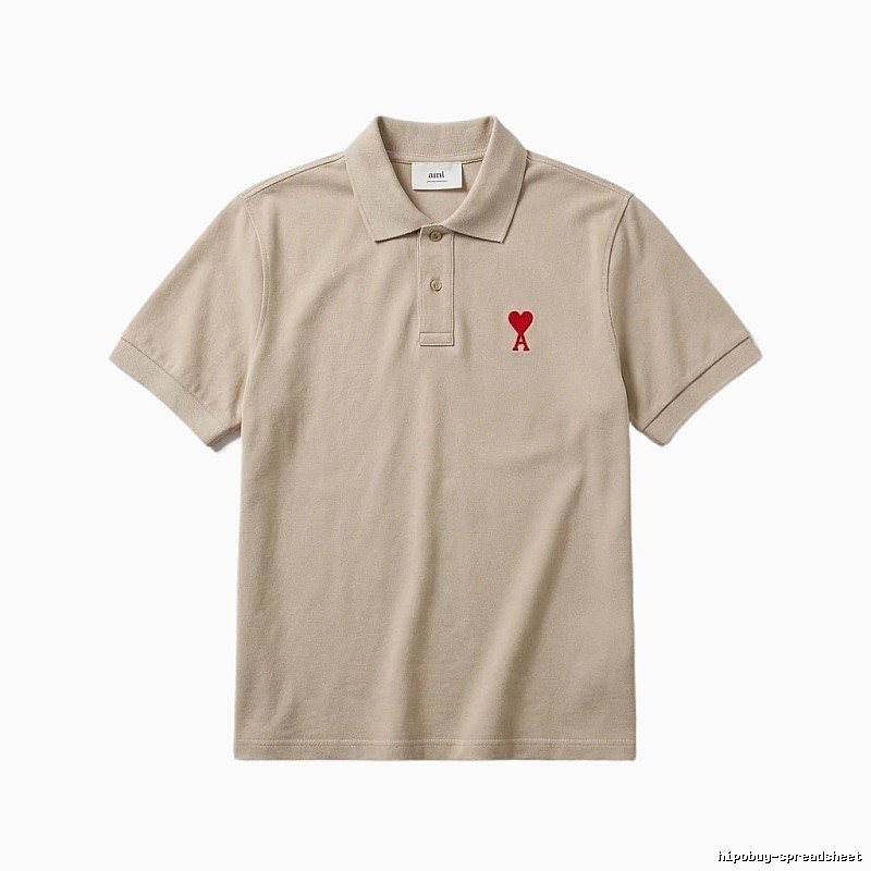 AMI Love Minimalist Style Beige Polo Shirt