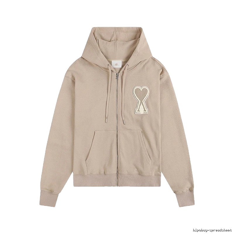 AMI Love Zipper Beige Sweatshirt