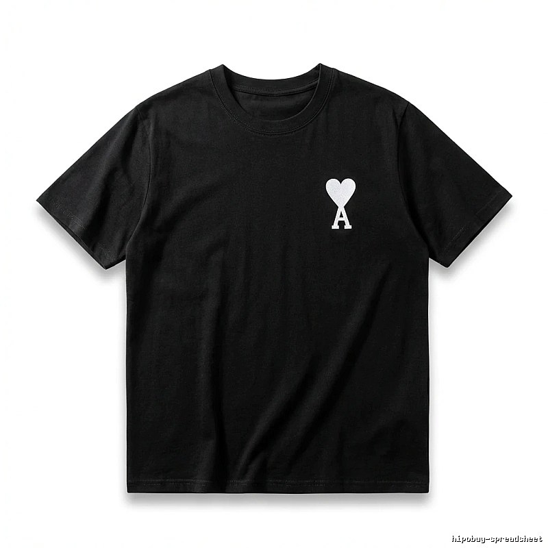 Ami's simple black T-shirt with heart embroidery