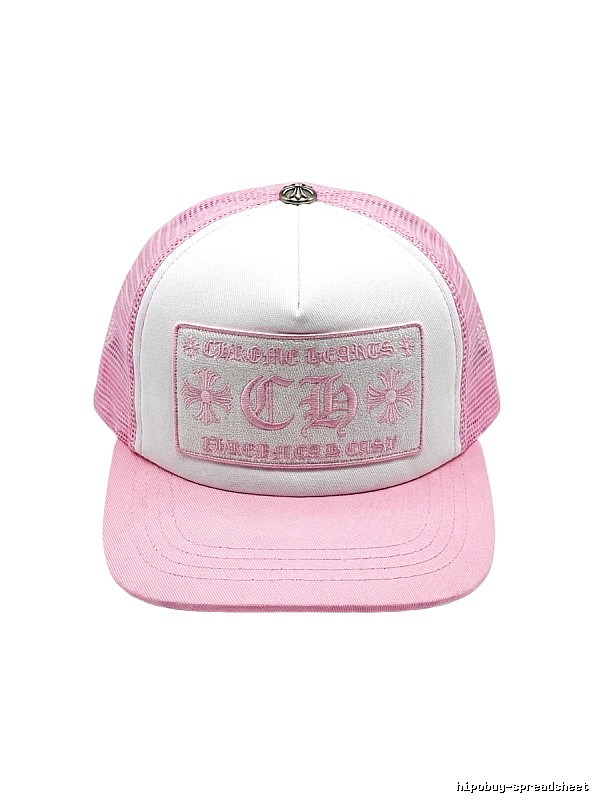 Chrome Hearts Pink and White Patchwork Trendy Hat