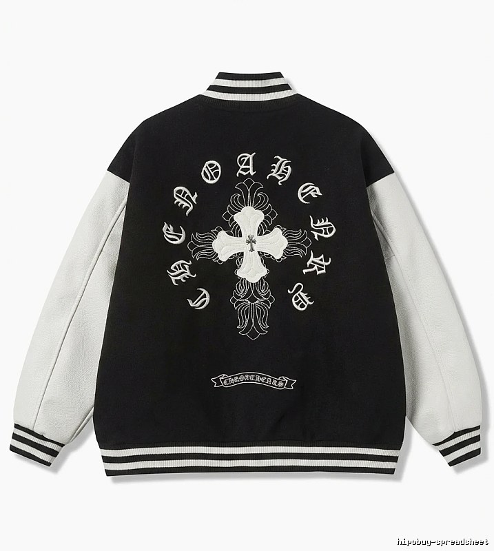 Chrome Hearts retro-style black and white baseball jacket