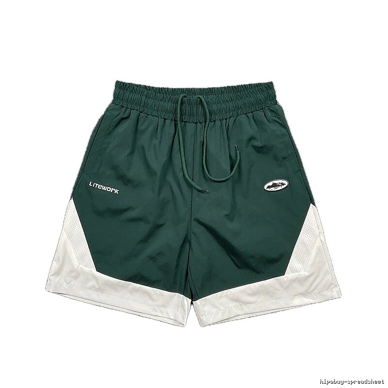 Corteiz Street Style Dark Green & White Colorblock Casual Shorts