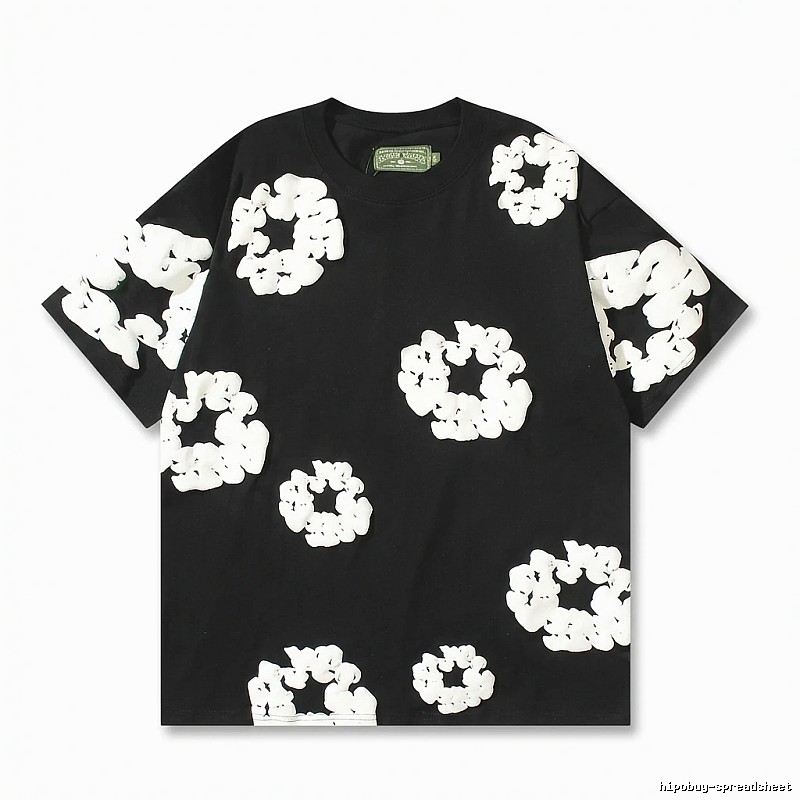 DENIM TEARS Black T-shirt with Flower Print