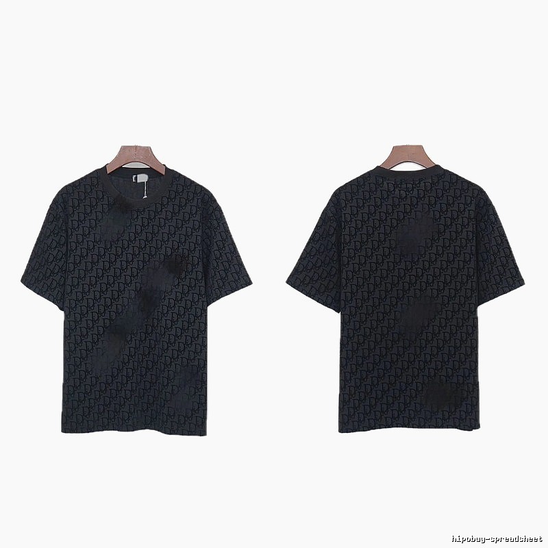 Dior All-over Monogram Print Light Luxury Style Black T-Shirt