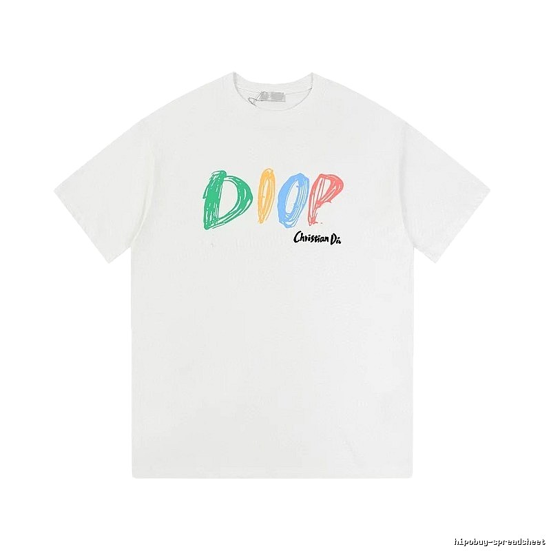 Dior Colorful Graffiti Casual Style White Short-sleeve T-Shirt