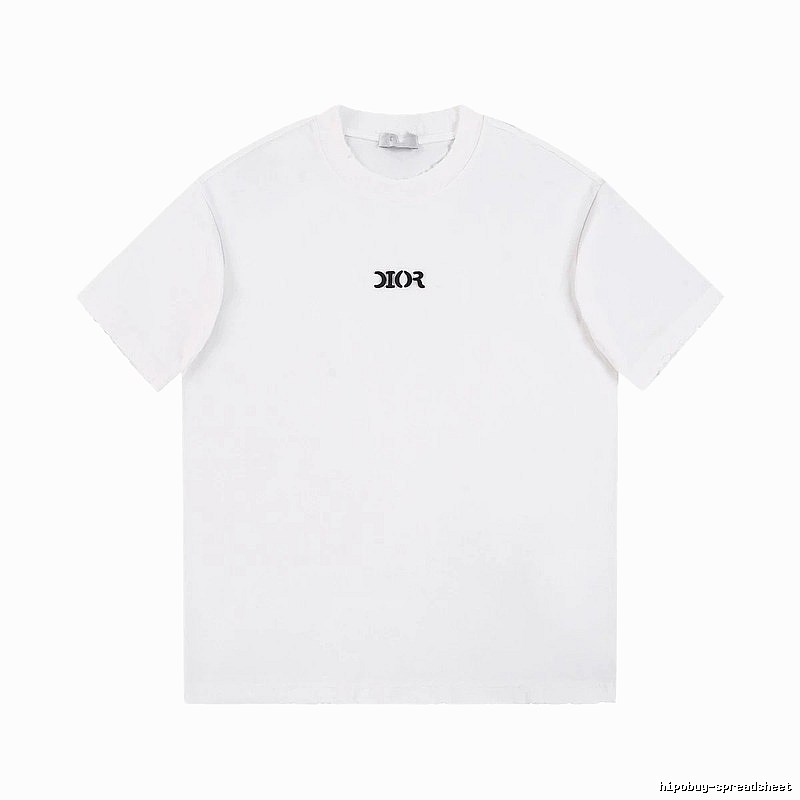Dior Minimalist Style Embroidered Logo White Short-sleeved T-shirt