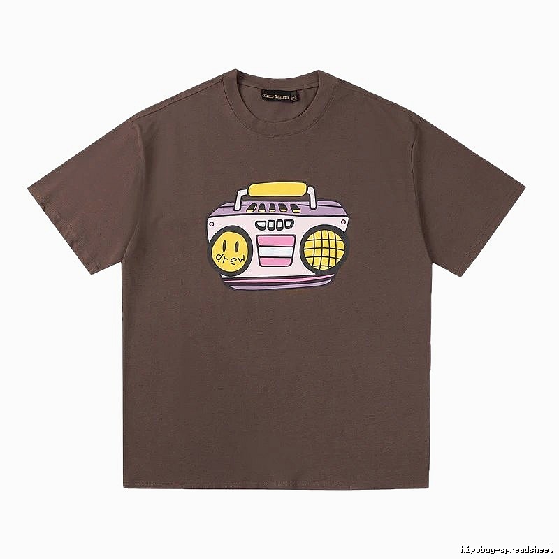 DREW Radio Print Street Style Brown T-Shirt