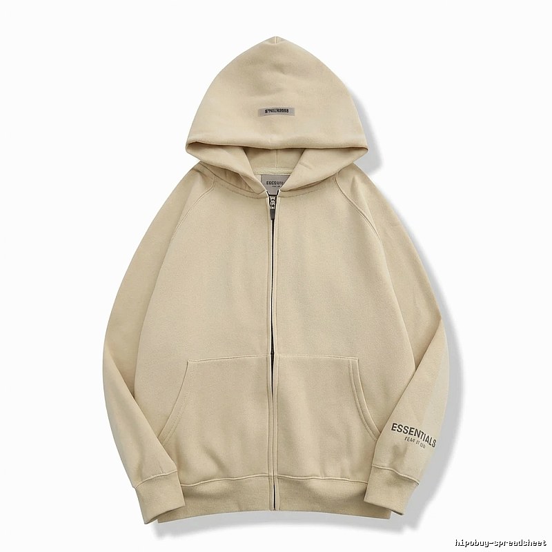 ESSENTIALS minimalist style beige hooded sweatshirt with drawstring