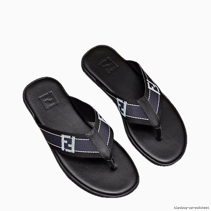Fendi FF Monogram Light Luxury Style Black and Blue Flip-Flops