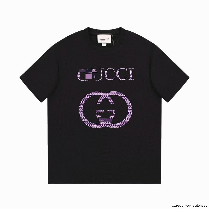Gucci Double G Trendy Style Black and Purple Short Sleeve T-Shirt