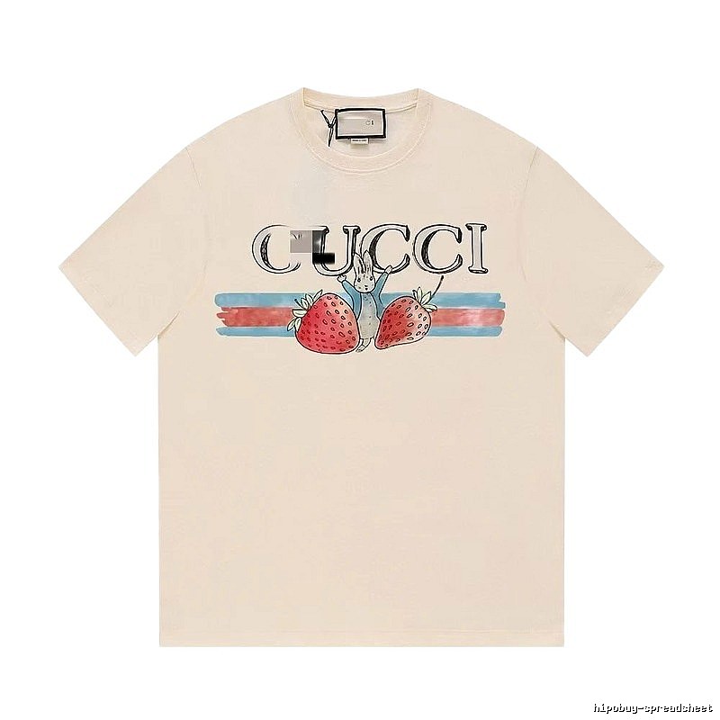 Gucci Strawberry Rabbit Print Vintage Off-white Short Sleeve T-Shirt