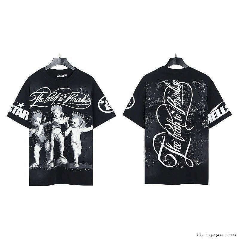 Hellstar Angel Print Street Style Black T-shirt
