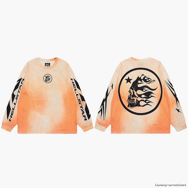 Hellstar Skeleton Flame Street Style Orange-dyed Long Sleeve T-Shirt