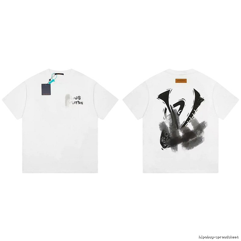 Louis Vuitton Trendy White Short-sleeve T-shirt with Ink Wash Print