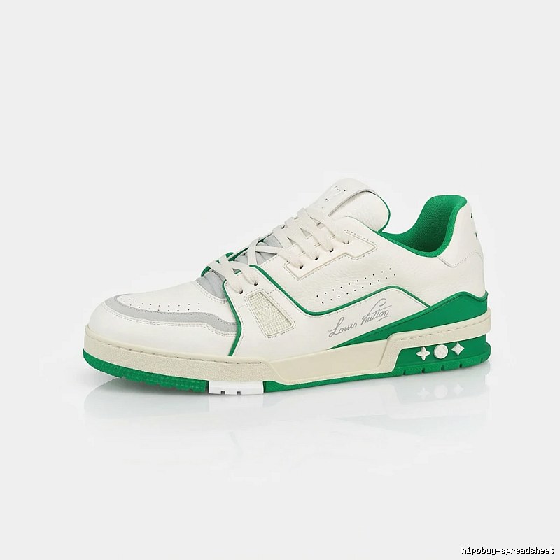 LV White and Green Retro Style Sneakers