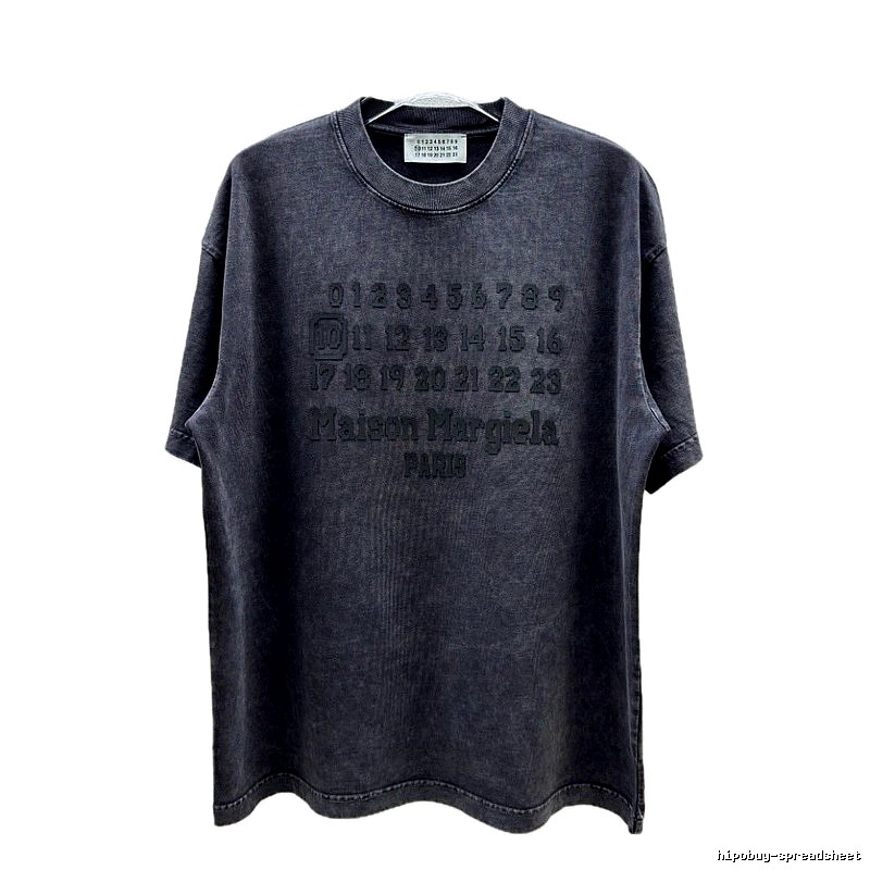 Maison Margiela Numbered Distressed Charcoal Gray Short Sleeve T-Shirt