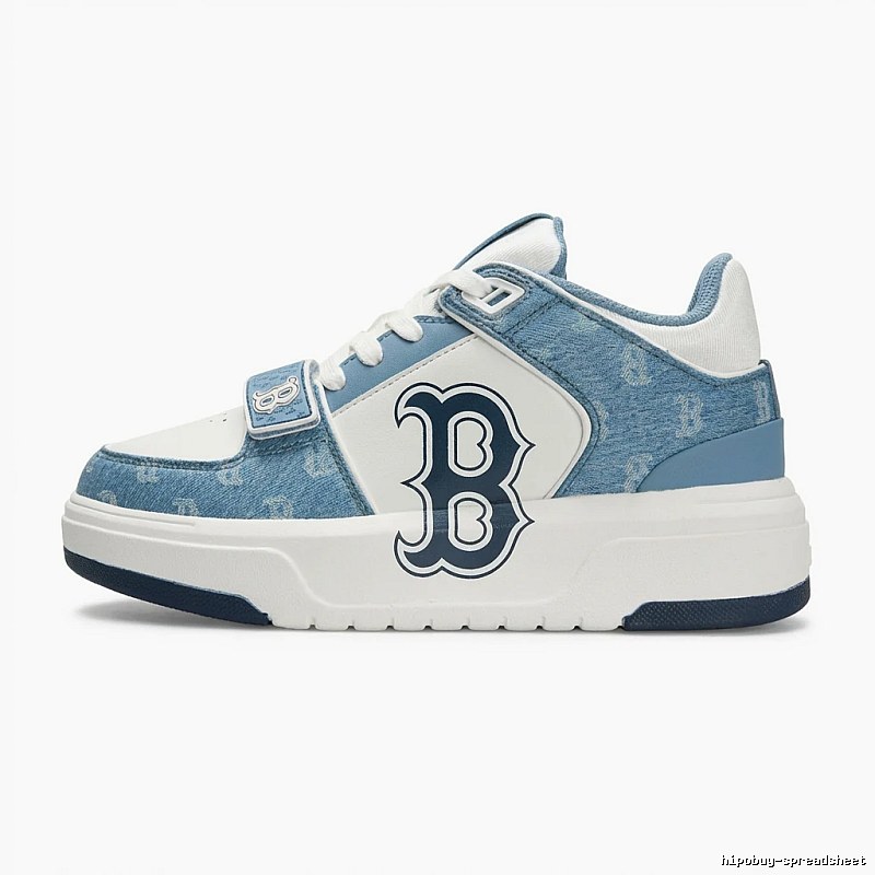 MLB denim-style blue and white sneakers