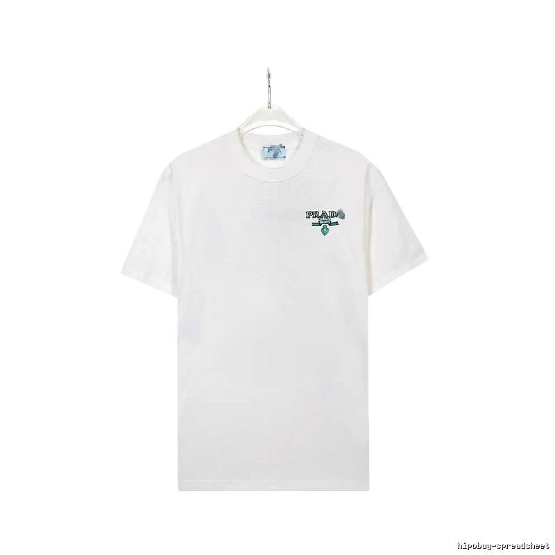 Prada Embroidered Minimalist Style White Short-sleeve T-shirt