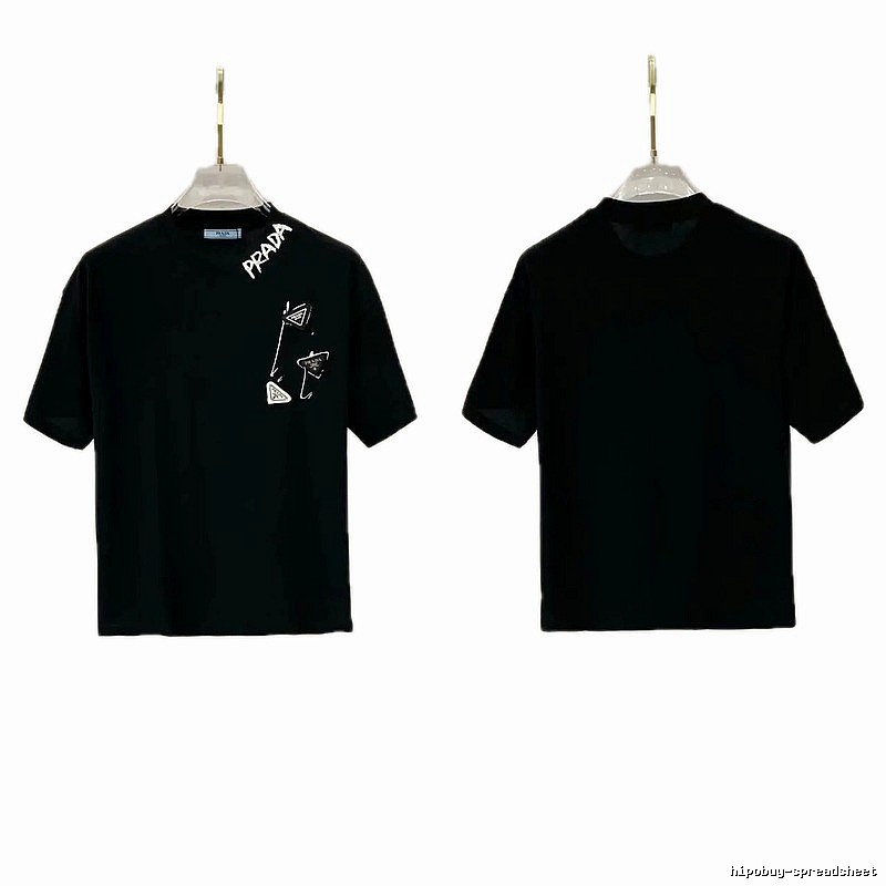 Prada Inverted Triangle Streetwear Style Black Short-sleeve T-shirt