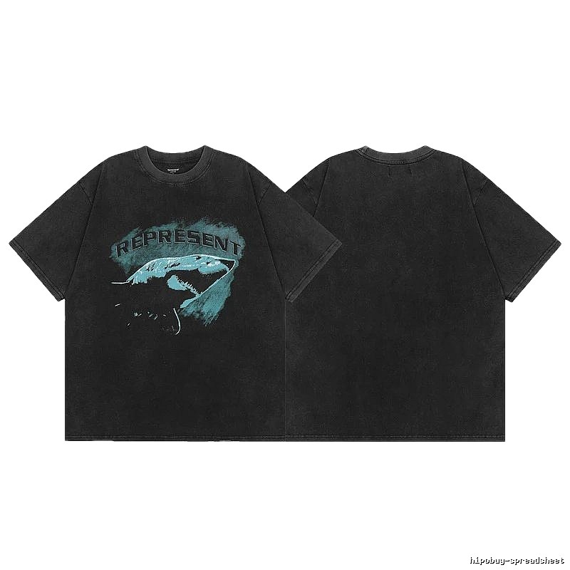 Represent Shark Print Vintage Style Black T-Shirt