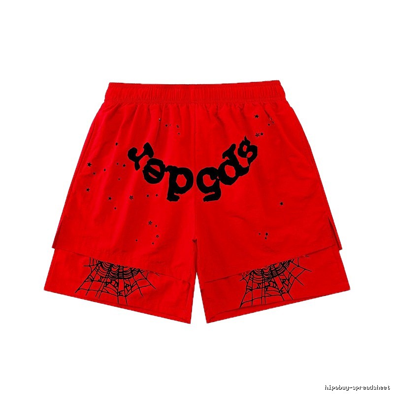 Sp5der Letter Print Trendy Brand Red Shorts
