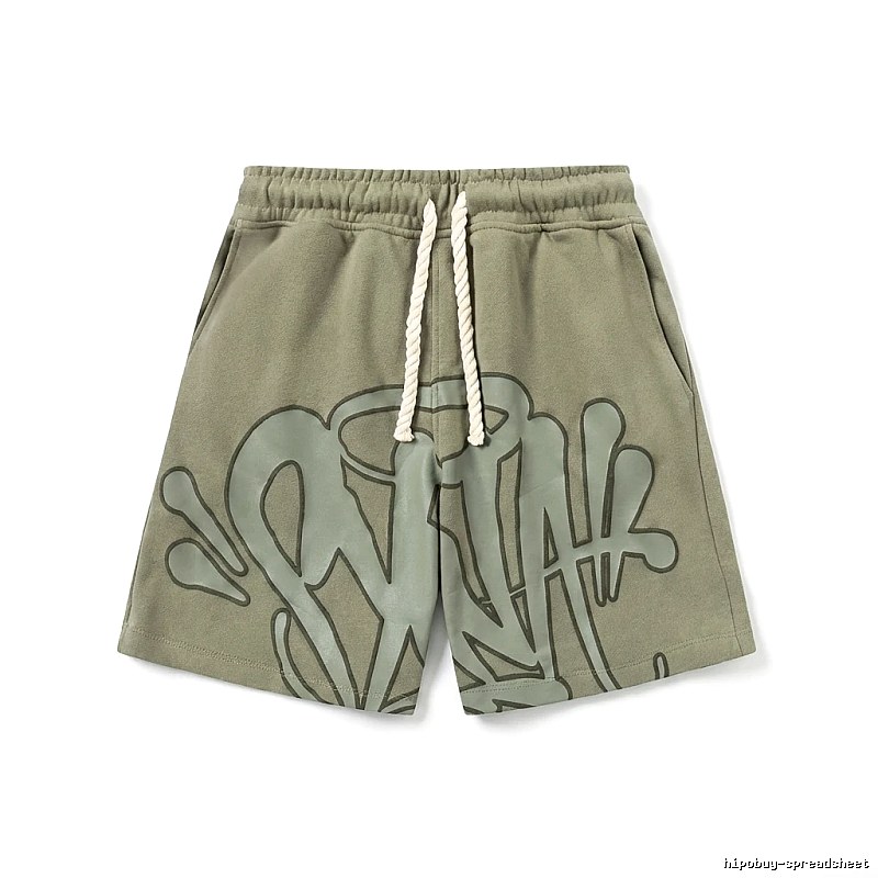 SynaWorld graffiti-style military green shorts