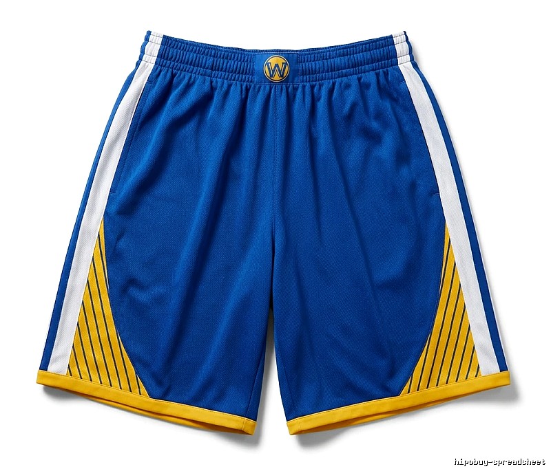 The blue, white and yellow shorts of the Golden State Warriors for Curry.