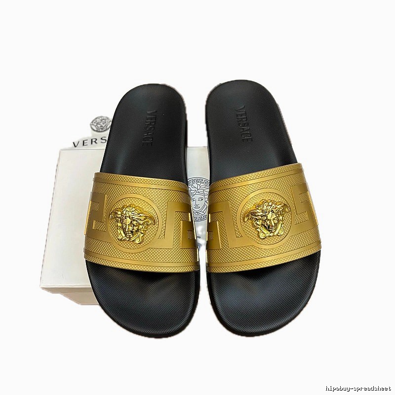 Versace Medusa Luxury Style Black & Gold Slide Sandals